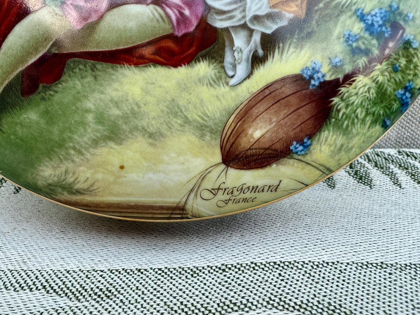 Vintage Limoges France Porcelain Trinket Box - Fragonard "The Swing" Romantic Scene