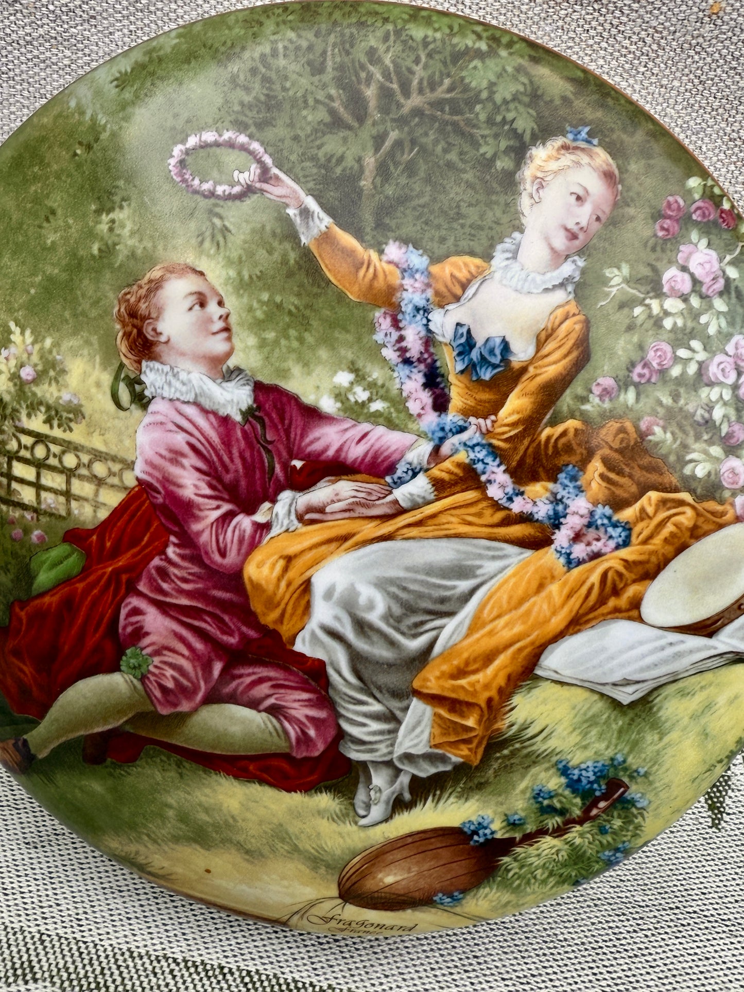 Vintage Limoges France Porcelain Trinket Box - Fragonard "The Swing" Romantic Scene
