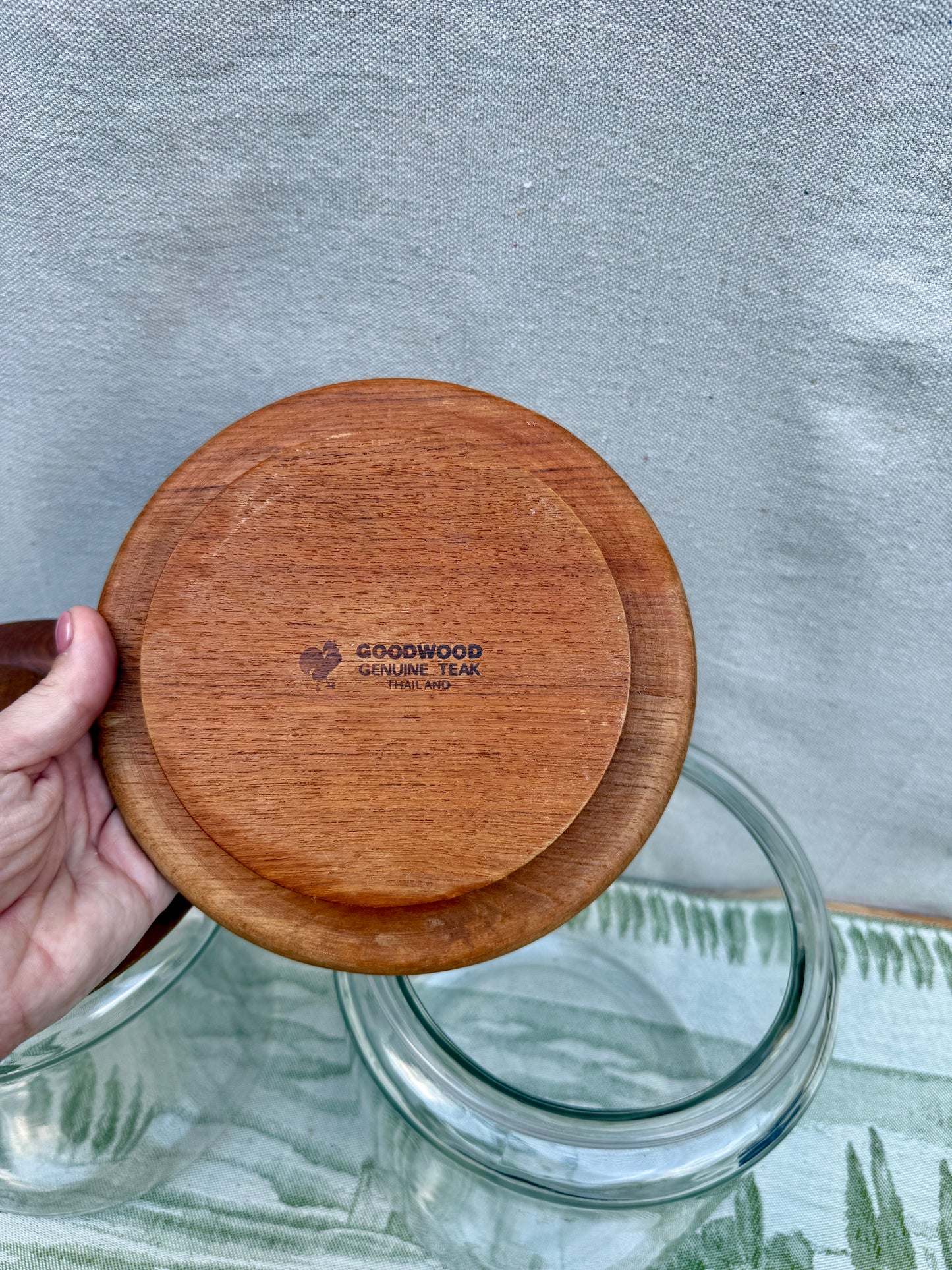 Vintage Goodwood Teak Glass Storage Jar with Wooden Lid - Thailand (sold individually)