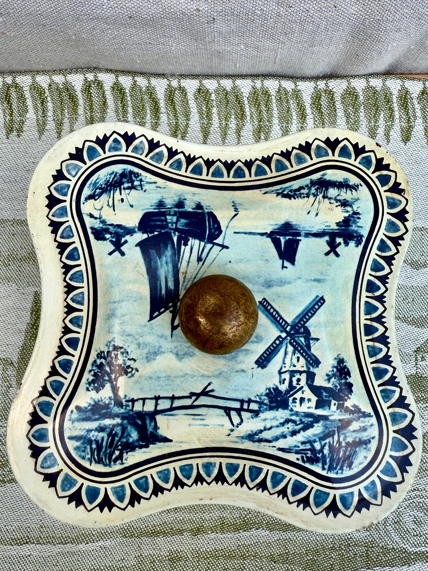Vintage Dutch Blue and White Tin Canister with Lid