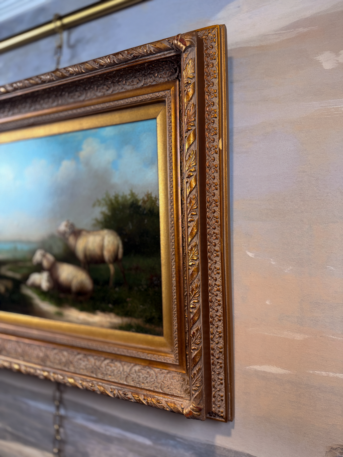 Sheep family in open landscape, signed Bullard, oil on canvas