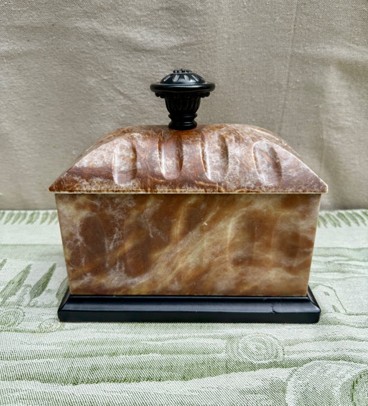 Vintage Spanish Alabaster Ribbed Box with Lid