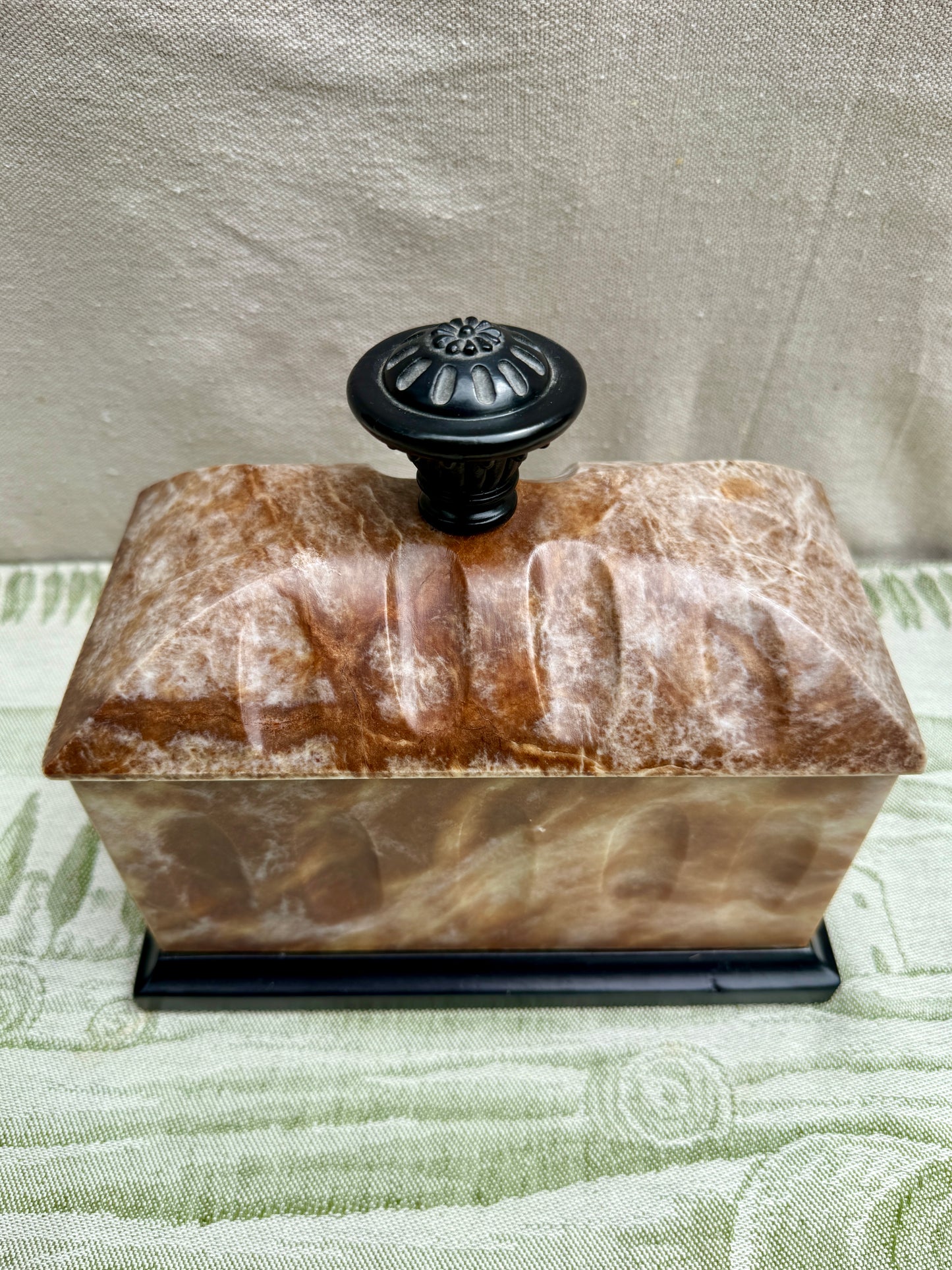 Vintage Spanish Alabaster Ribbed Box with Lid