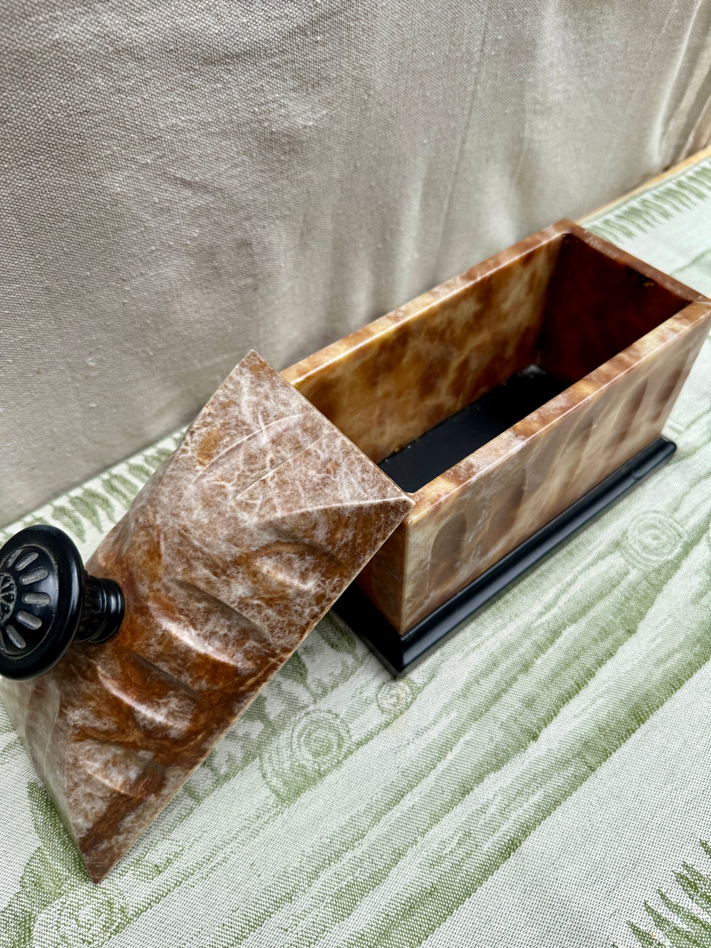 Vintage Spanish Alabaster Ribbed Box with Lid