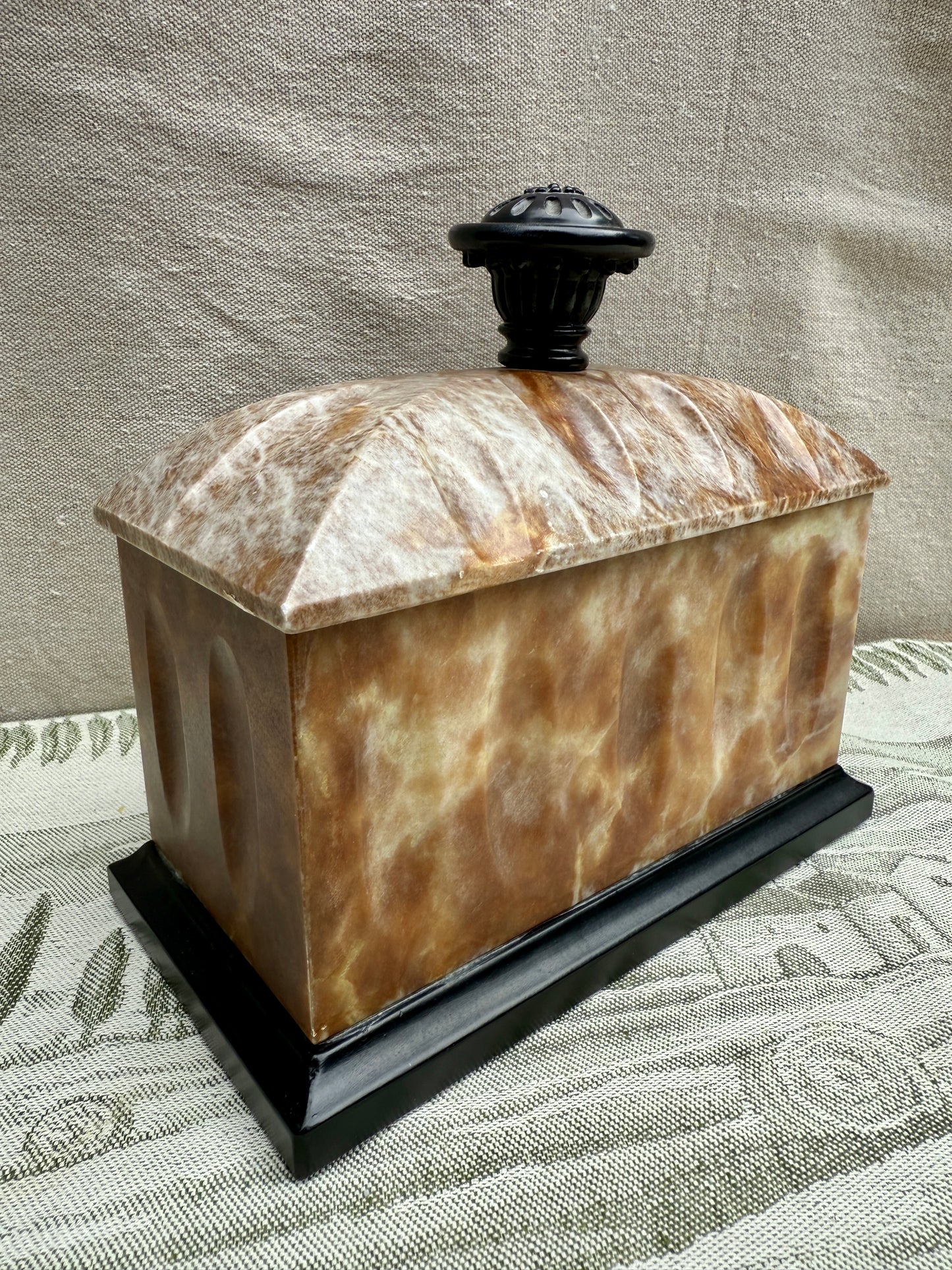 Vintage Spanish Alabaster Ribbed Box with Lid