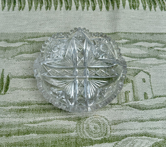Vintage Cut Crystal Sawtooth Edge Trinket Dish