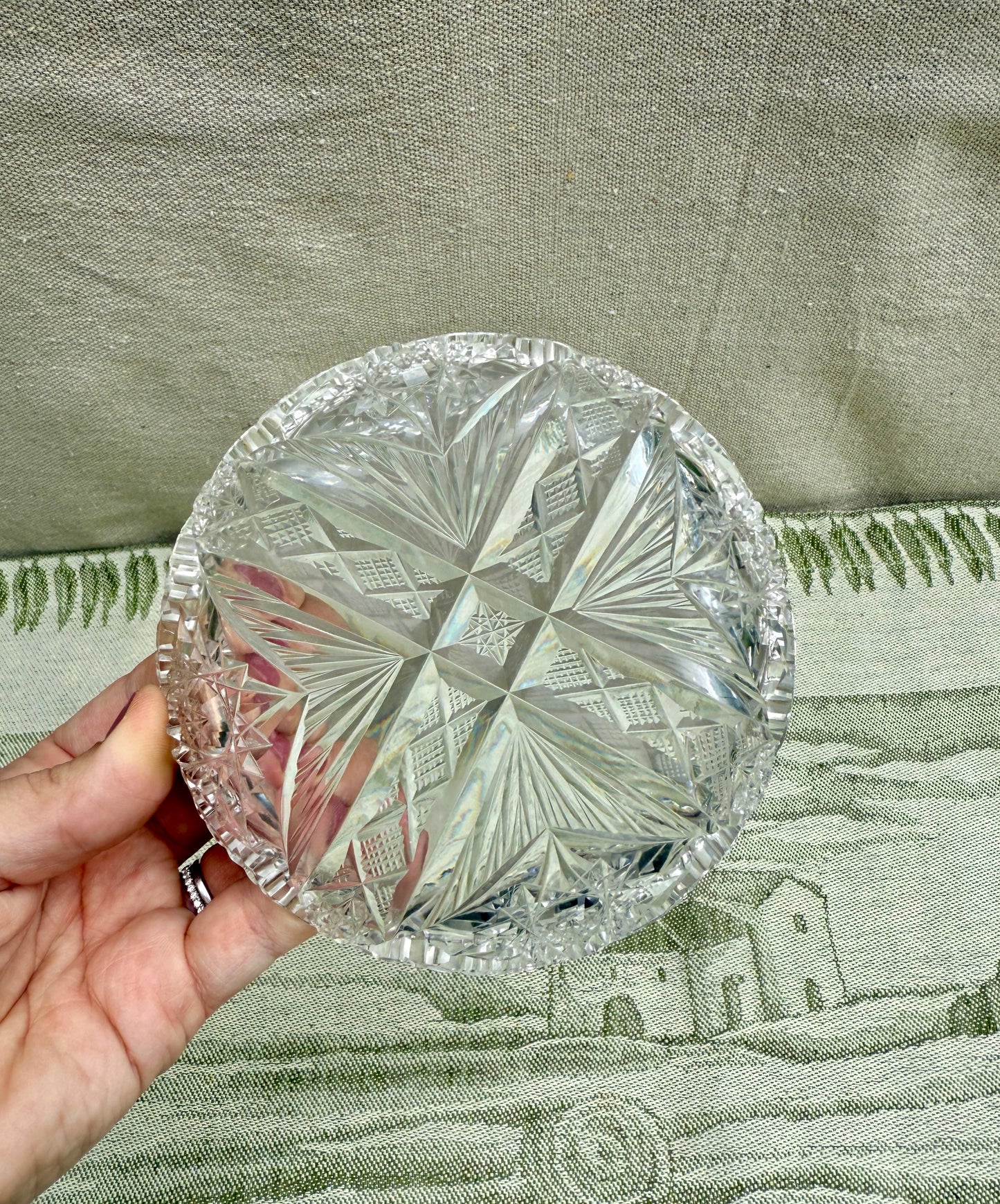 Vintage Cut Crystal Sawtooth Edge Trinket Dish