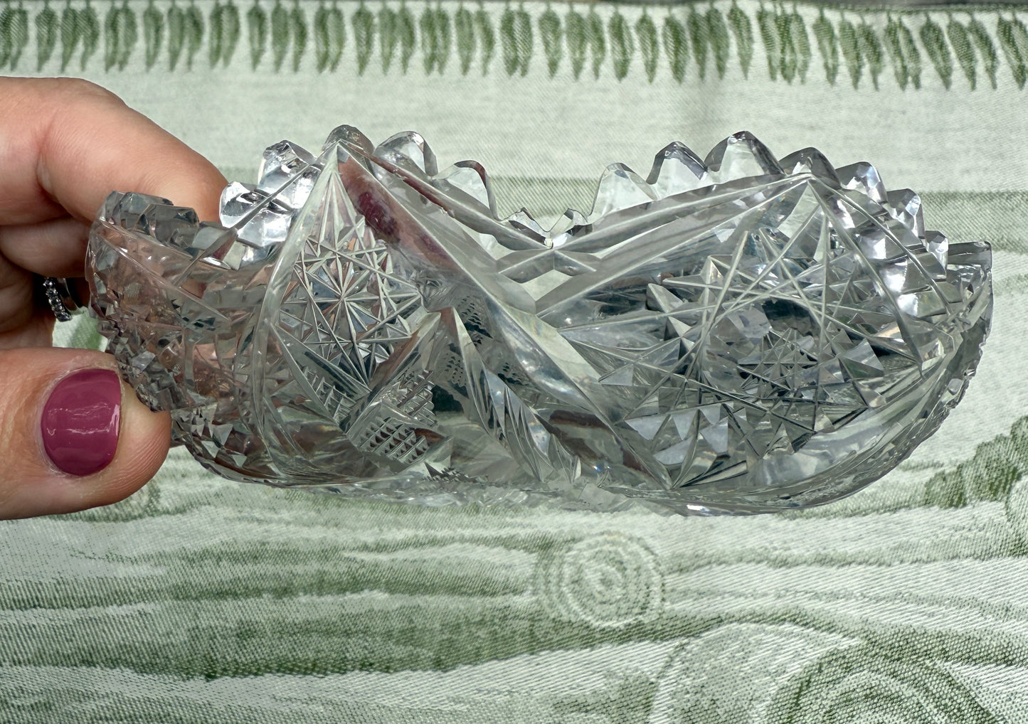 Vintage Cut Crystal Sawtooth Edge Trinket Dish