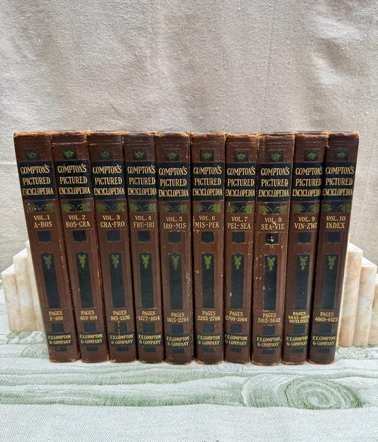 Nearly-Antique 1929 Compton's Pictured Encyclopedia Complete 10-Volume Set