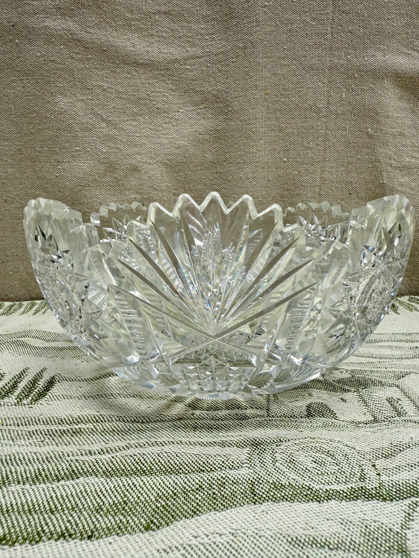 Vintage Cut Crystal Sawtooth Edge Bowl