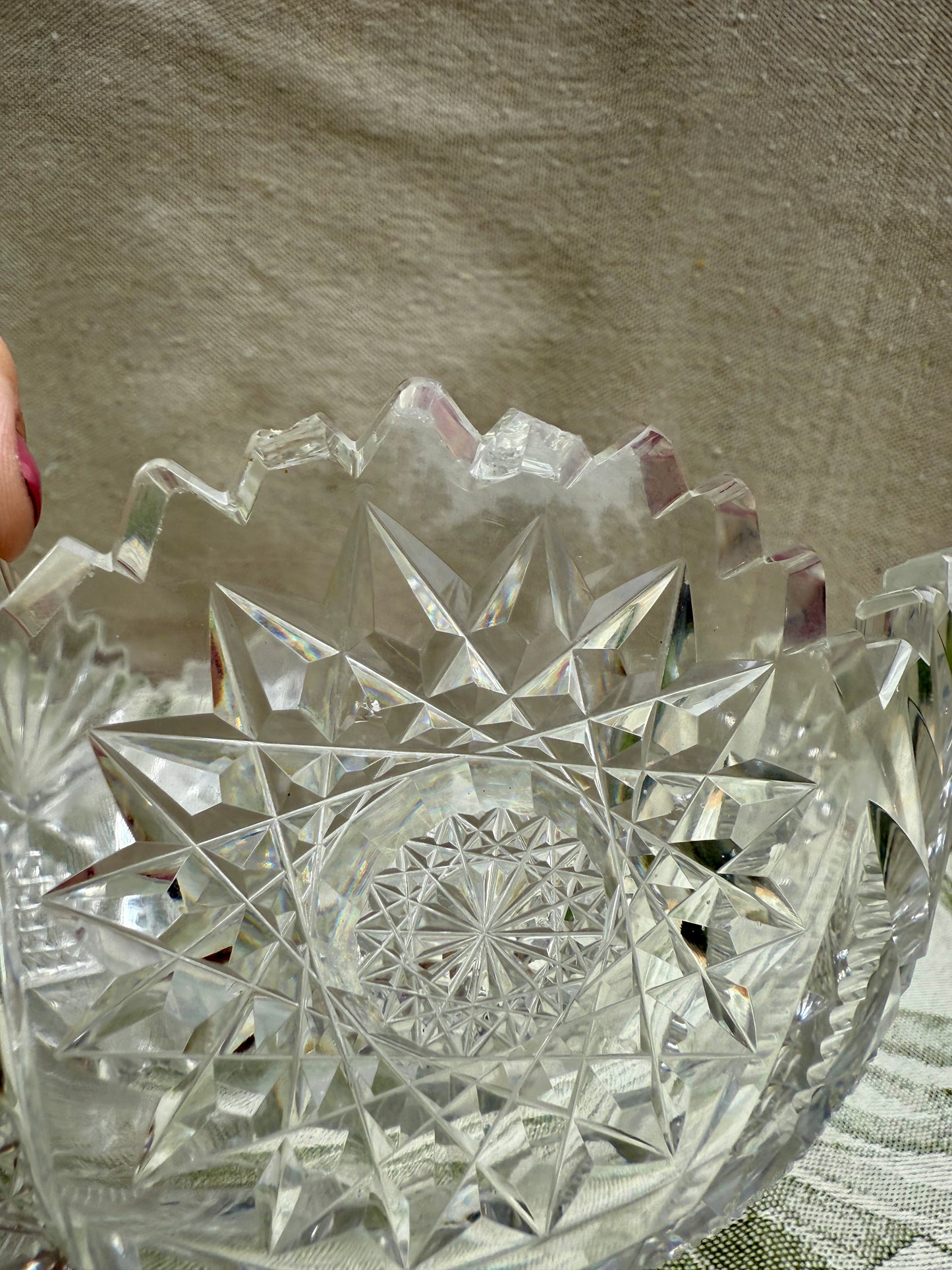 Vintage Cut Crystal Sawtooth Edge Bowl