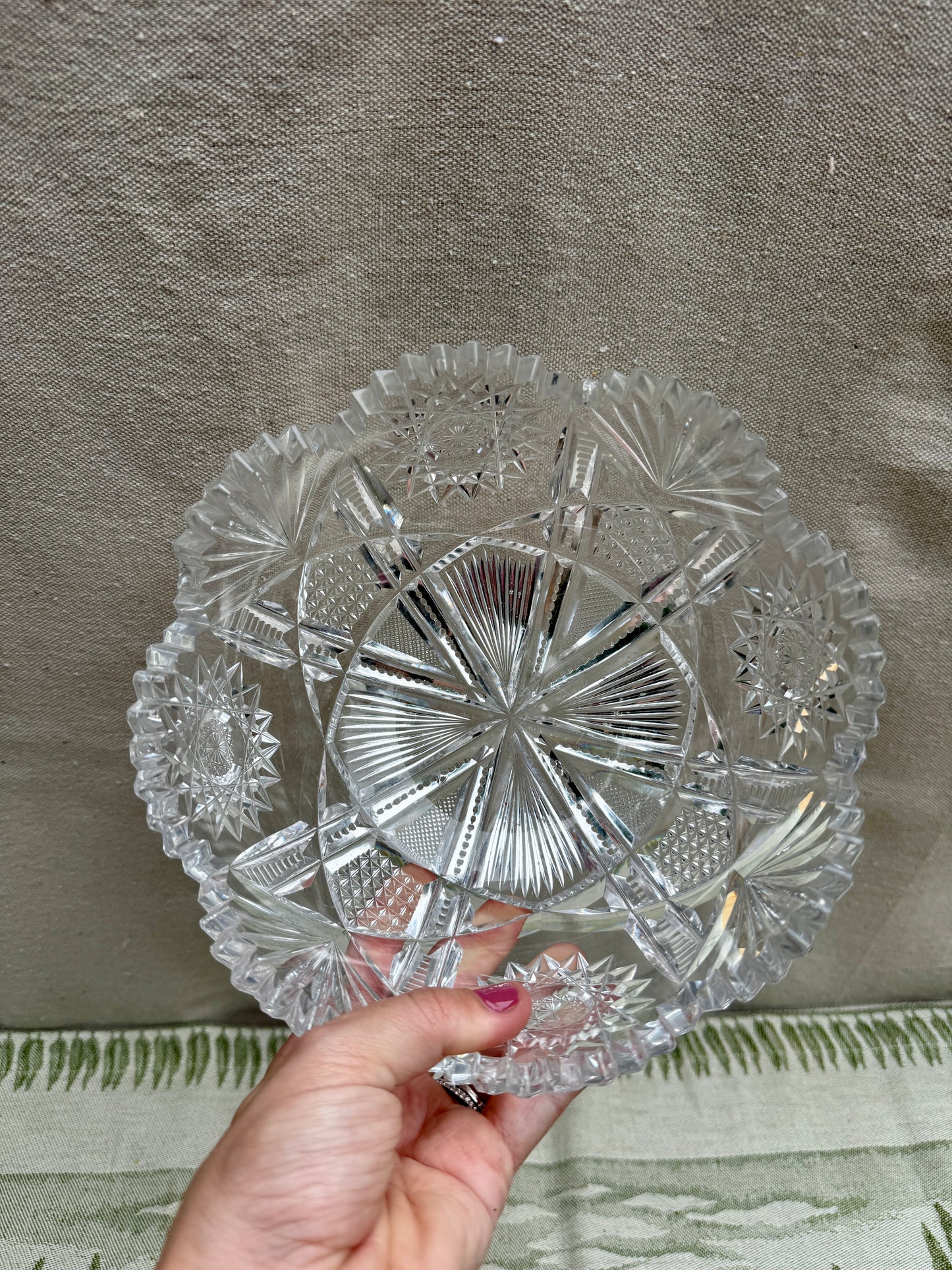 Vintage Cut Crystal Sawtooth Edge Bowl