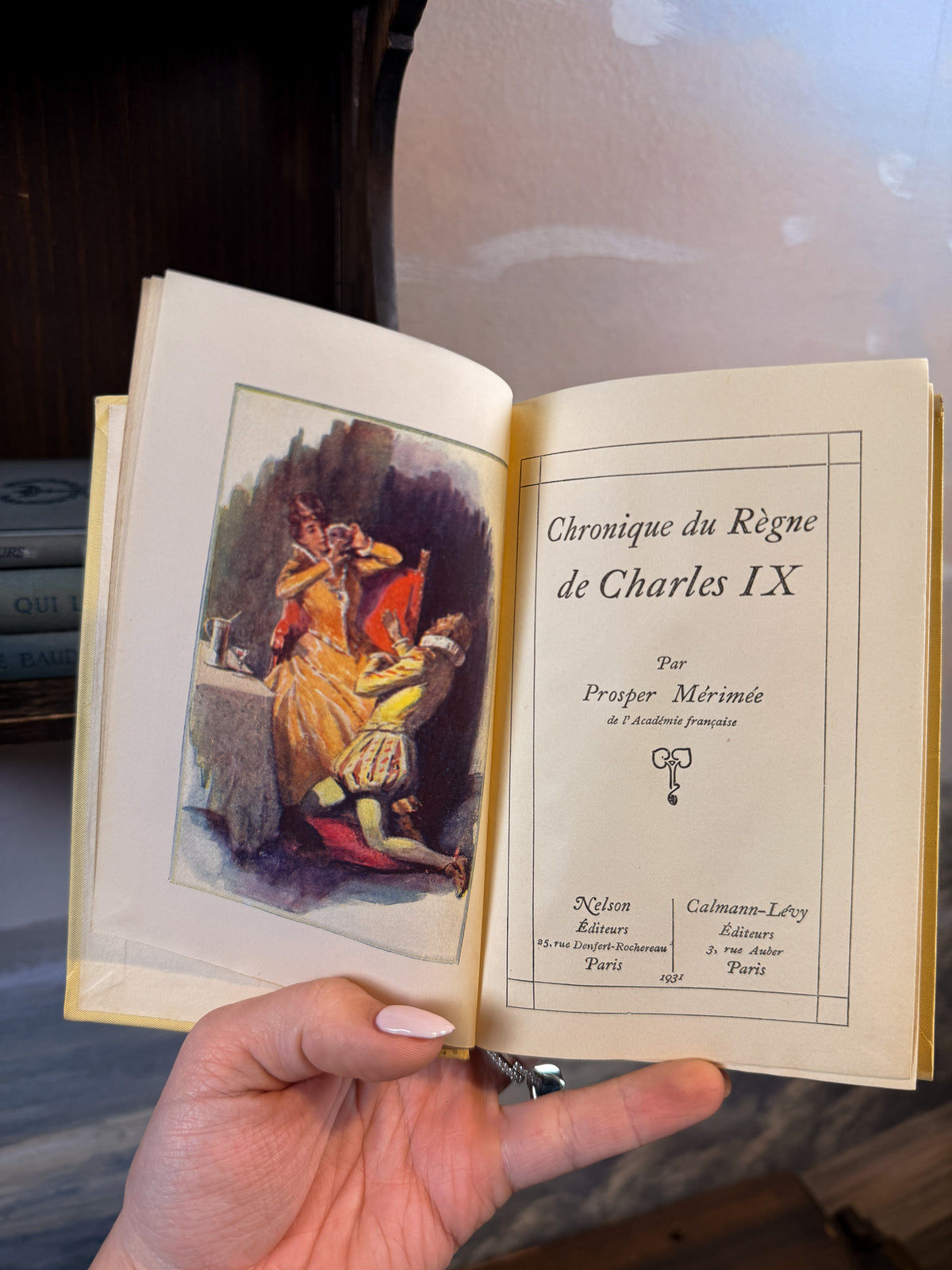 Antique French set of 2 books — Alfred de Vigny "Poésies" & Prosper Mérimée "Chronique du Règne de Charles IX" [French]