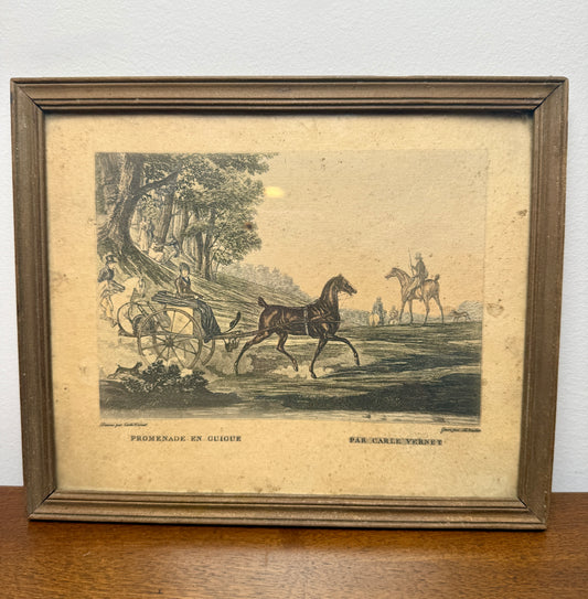 Antique French colored engraving "Promenade en Guigue" by Carle Vernet