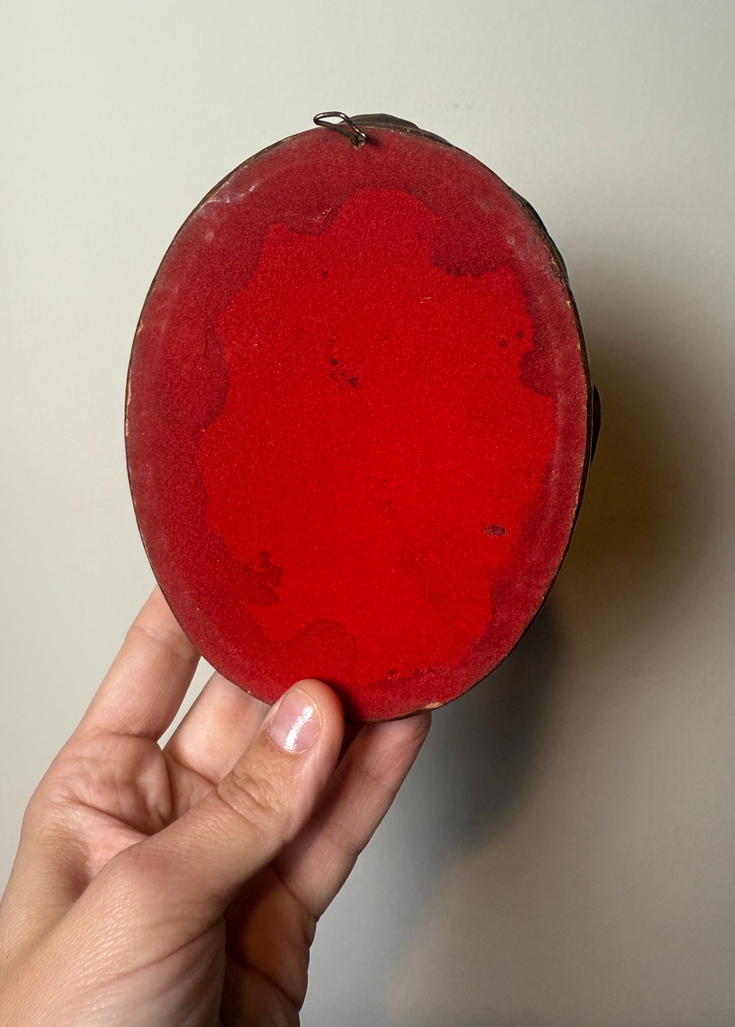 Antique miniature portrait of lady with olive velvet matting