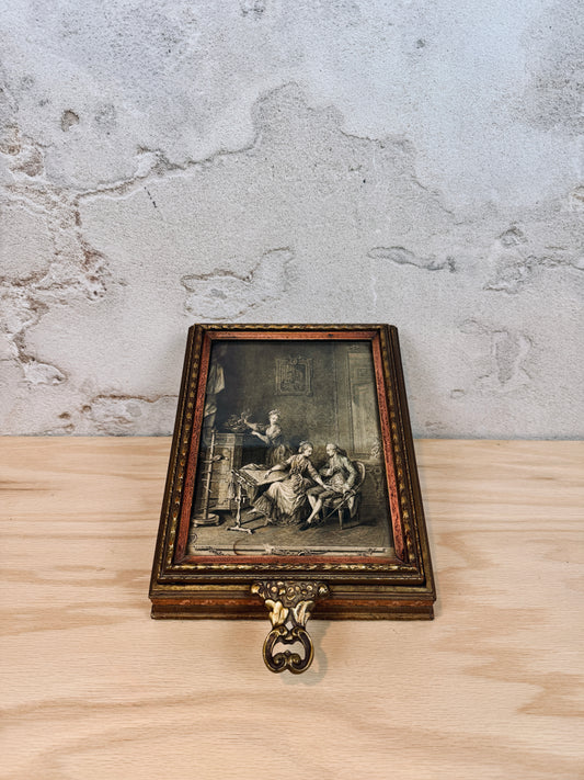 Antique jewelry box with etching