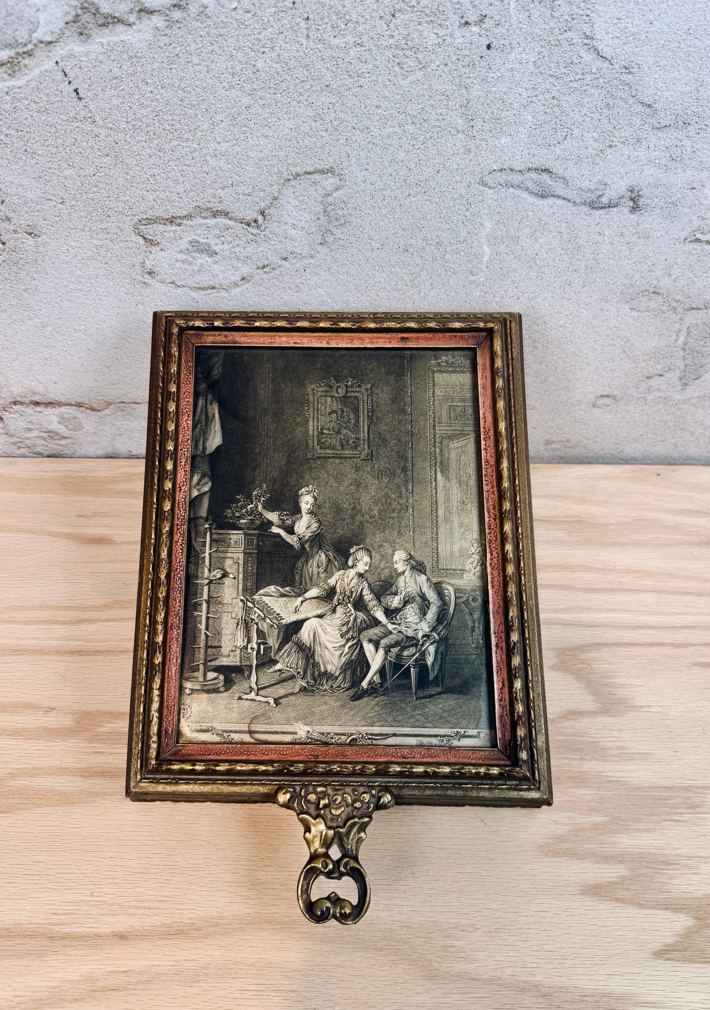 Antique jewelry box with etching