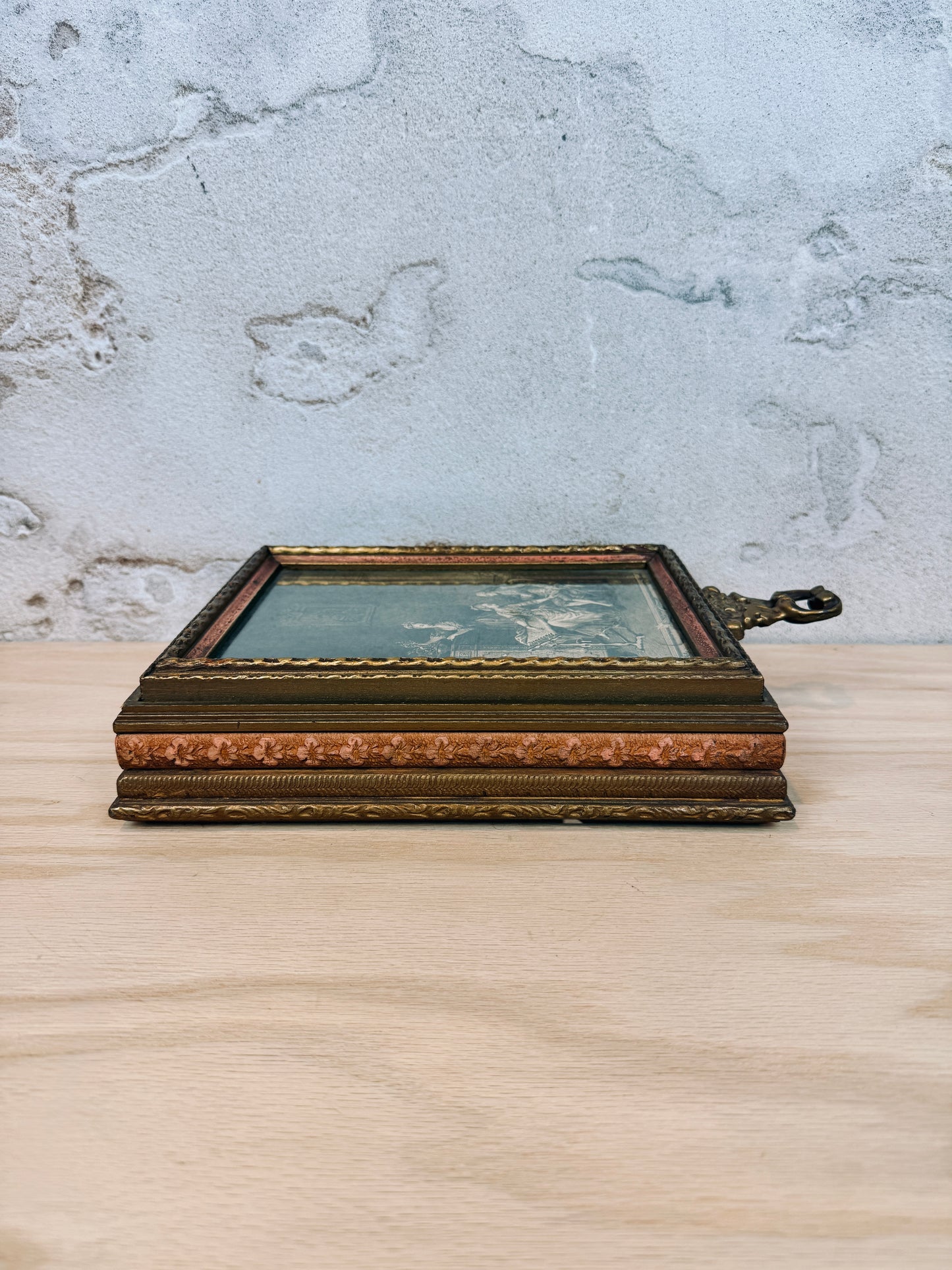 Antique jewelry box with etching