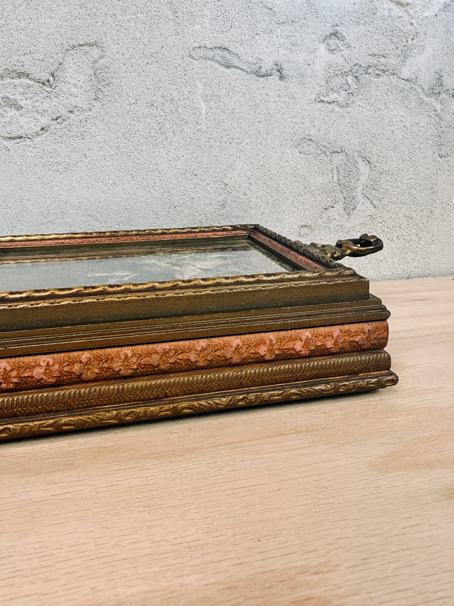 Antique jewelry box with etching