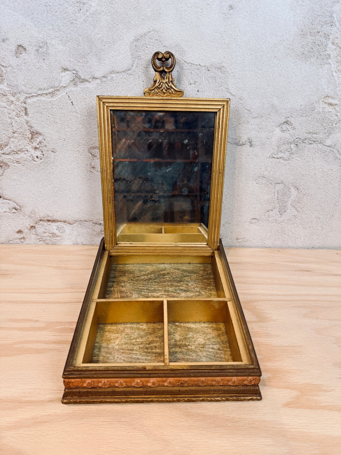 Antique jewelry box with etching