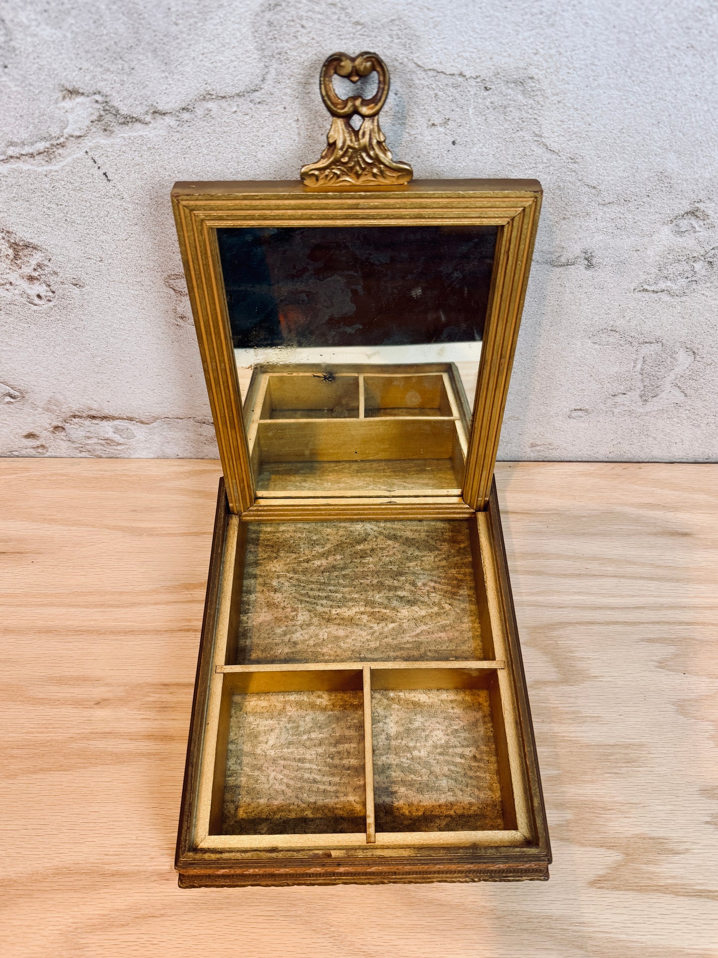 Antique jewelry box with etching