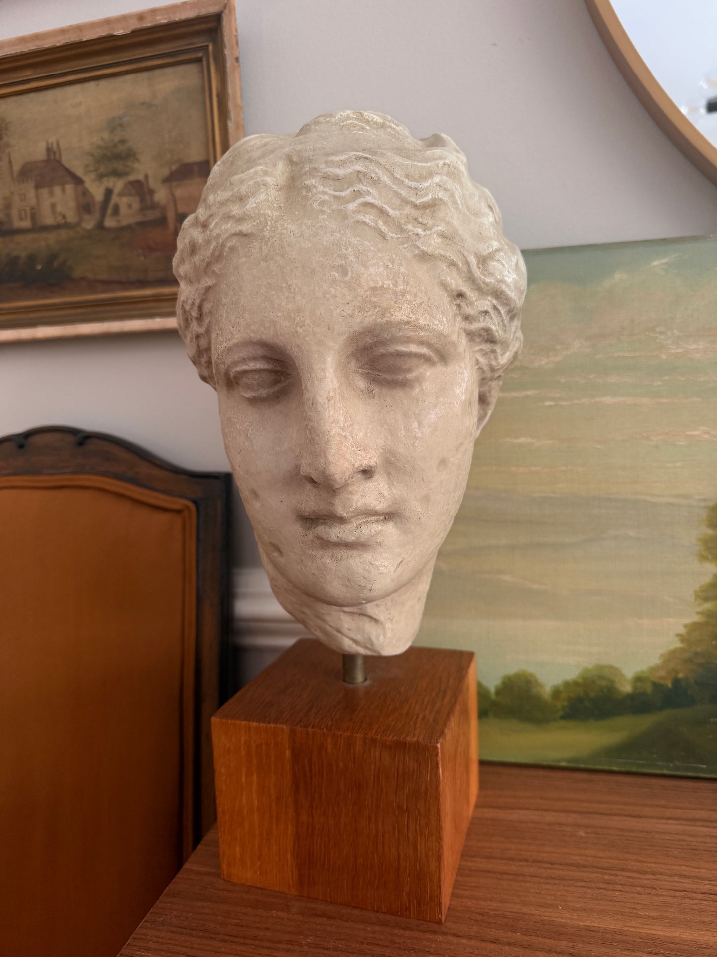 Vintage Greco-Roman style plaster bust of the goddess Hygeia