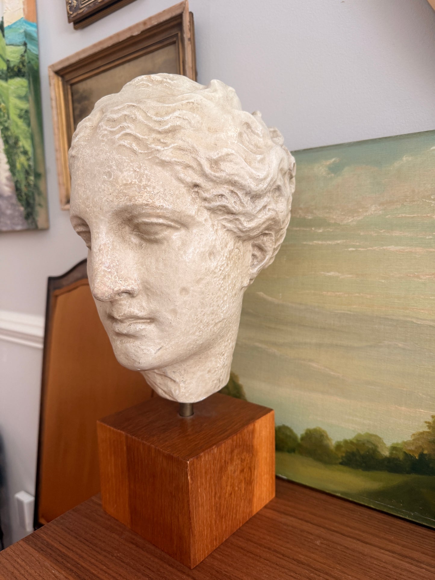 Vintage Greco-Roman style plaster bust of the goddess Hygeia