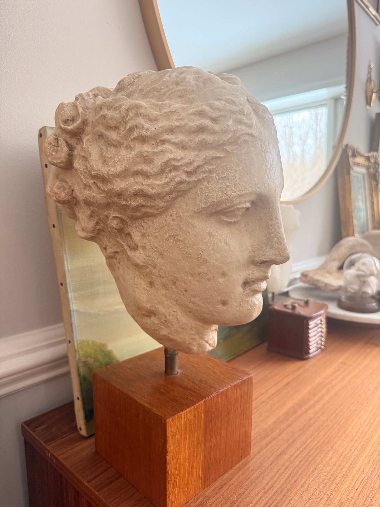 Vintage Greco-Roman style plaster bust of the goddess Hygeia