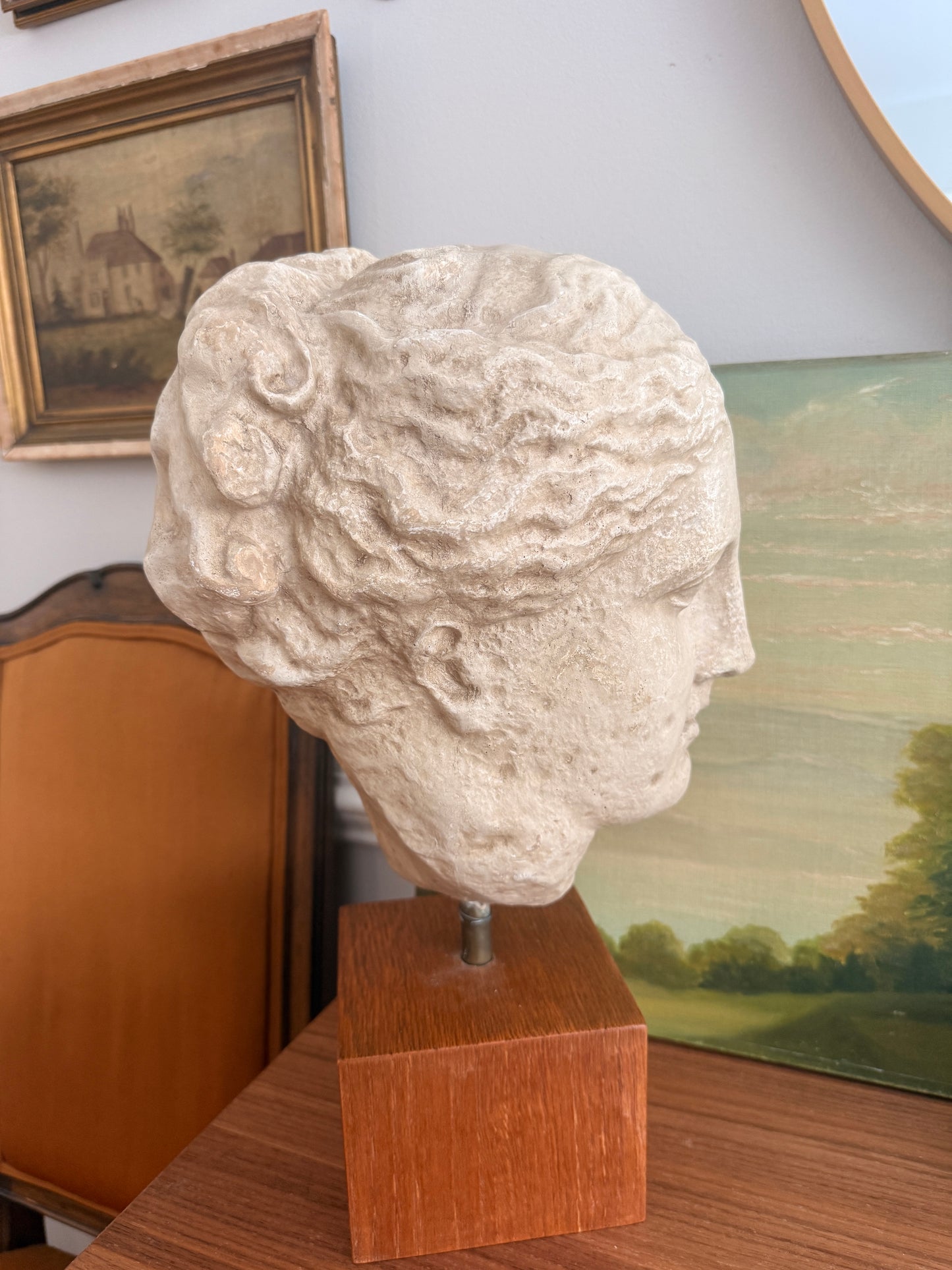 Vintage Greco-Roman style plaster bust of the goddess Hygeia