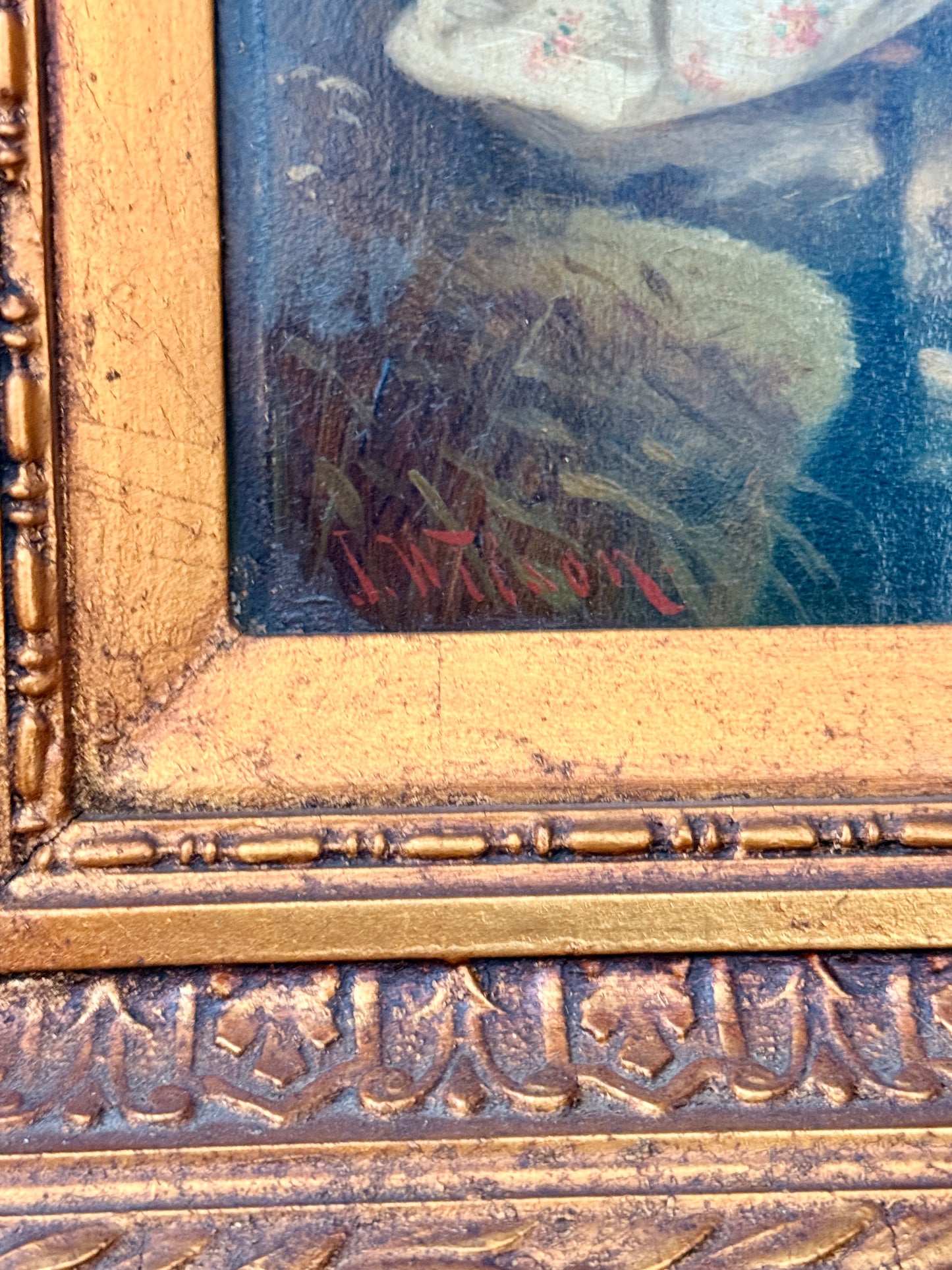 Antique Rococo Revival courting scene, oil on board