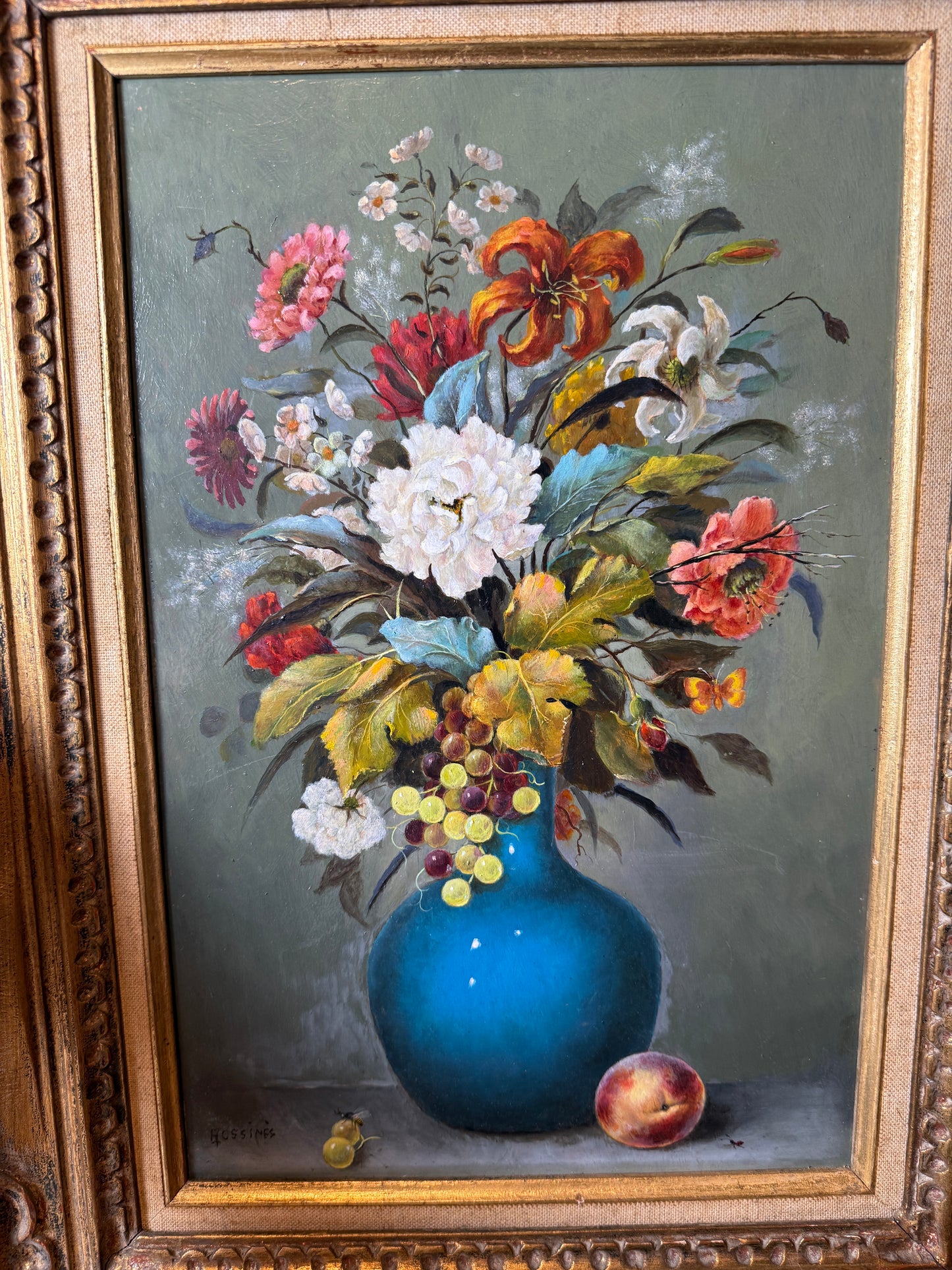 Vintage floral on copper by Moroccan artist